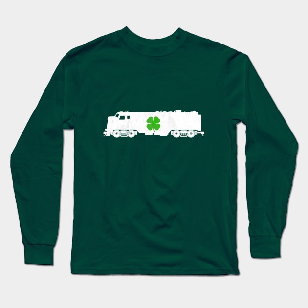 Train Shamrock St. Patrick's Day Choo Choo Kids Locomotive Gift Long Sleeve T-Shirt by HuntTreasures